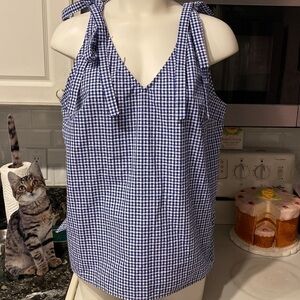 C womens Kenar casual blue check sleeveless top XL.  EUC